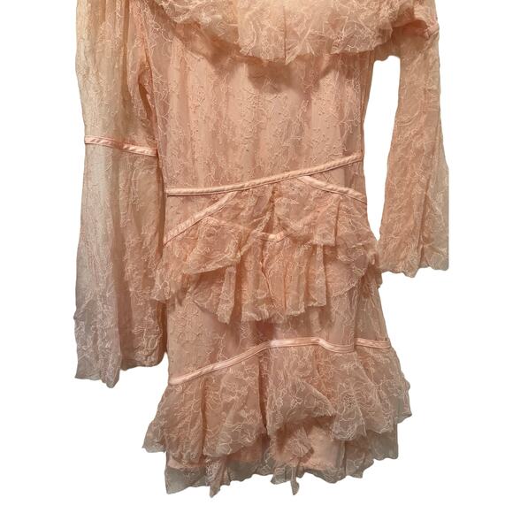 Alice McCall Shadow Love Blush Lace Ruffle Mini Dress Off Shoulder Size 6 - Picture 7 of 8